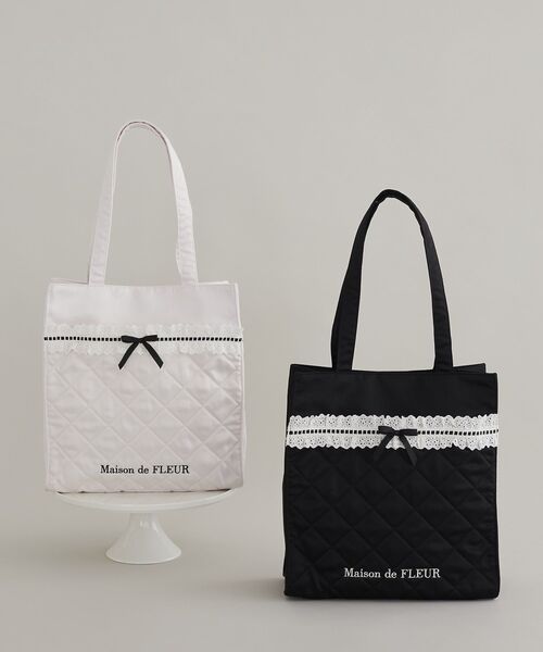 Maison de FLEUR（メゾンドフルール）の「コットンフリルスクエアトート（トートバッグ・レディース・ブラック/ピンク・FREE）」の3枚目の写真