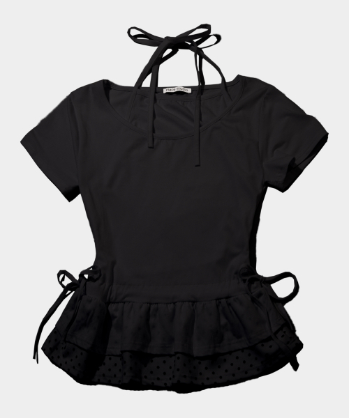 PLACE STUDIO（プレイススタジオ）の「ストラップノースリーブレイヤードシャーリングドットフリル半袖Tシャツ _ 2COLOR（Tシャツ/カットソー・レディース・ホワイト・FREE）」の3枚目の写真