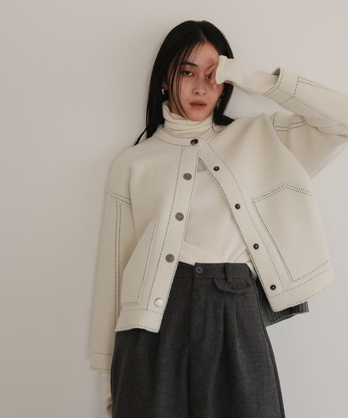 seeall ノーカラーニットジャケット SEEALL (シーオール) [ NO COLLAR JACKET ] ノーカラージャケット (COFFEE)