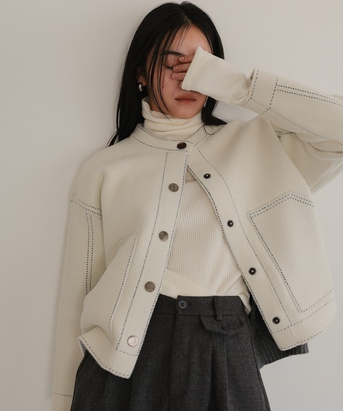 ノーカラーニットジャケット（ノーカラージャケット）｜TENTO（テント