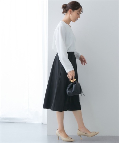 7days Life Styling(セブンデイズライフスタイリング)の「【UVカット】ストレッチミディ丈フレアスカート ジャージーシリーズ (洗濯機OK)(スカート・レディース・ブラック/ネイビー・M/L/LL/3L)」の4枚目の写真