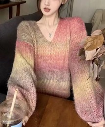 VIBGYOR | 【EIZZ/アイズ】グラデーションカラー Vネック ルーズニット(ニット/セーター)