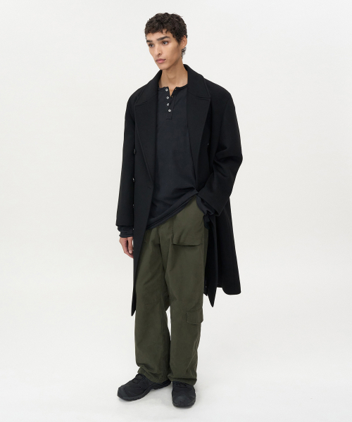 セール】カシミアダブルロングコートBLACK（チェスターコート