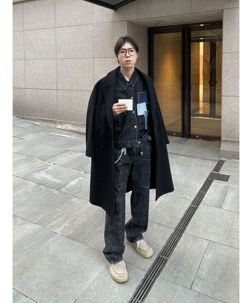 セール】カシミアダブルロングコートBLACK（チェスターコート