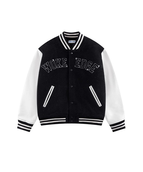 WSQK スタジャン ブラック/ホワイト Varsity Jacket（スタジャン）｜WOKE EDGE（ウォークエッジ）の