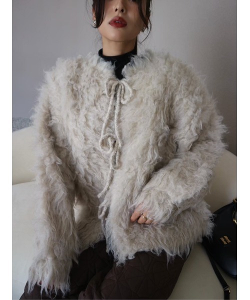 TRUNC（トランクエイティーエイト）の「Fluffy Ribbon Cardigan / フラッフィーリボンカーディガン（カーディガン/ボレロ・レディース・アイボリー/チャコールグレー・FREE）」の15枚目の写真