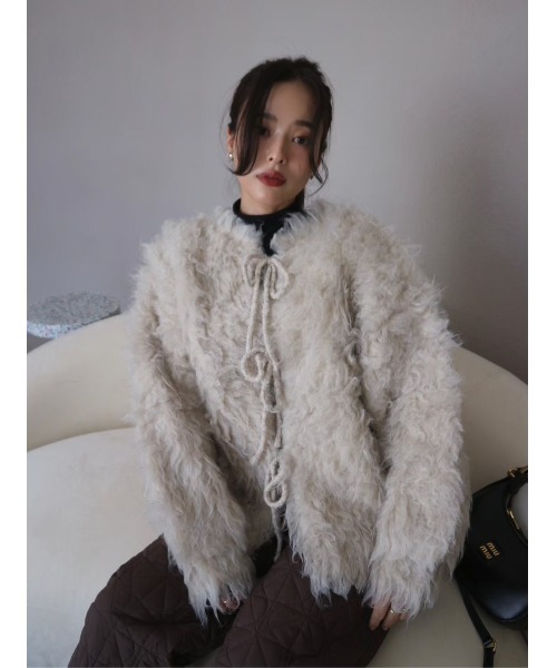 TRUNC（トランクエイティーエイト）の「Fluffy Ribbon Cardigan / フラッフィーリボンカーディガン（カーディガン/ボレロ・レディース・アイボリー/チャコールグレー・FREE）」の16枚目の写真