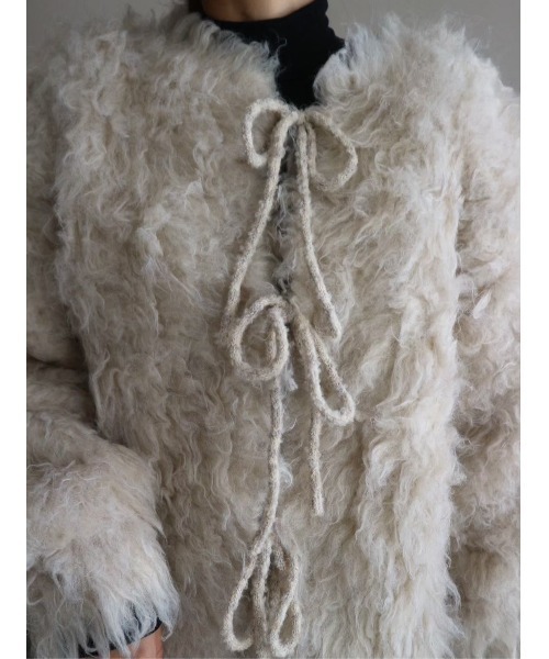 TRUNC（トランクエイティーエイト）の「Fluffy Ribbon Cardigan / フラッフィーリボンカーディガン（カーディガン/ボレロ・レディース・アイボリー/チャコールグレー・FREE）」の21枚目の写真