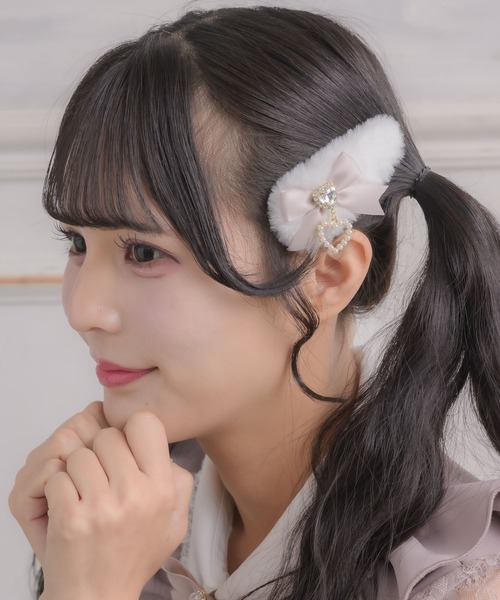 ROJITA（ロジータ）の「リボン付ファークリップセット（バレッタ/ヘアクリップ・レディース・ブラック/マルチ/ホワイト・FREE）」の3枚目の写真