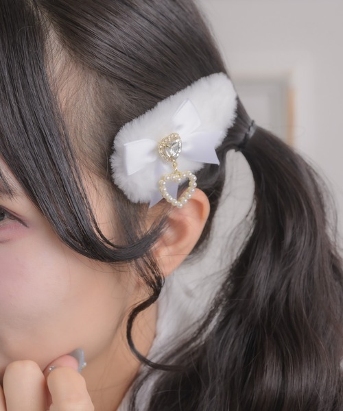 ROJITA（ロジータ）の「リボン付ファークリップセット（バレッタ/ヘアクリップ・レディース・ブラック/マルチ/ホワイト・FREE）」の7枚目の写真