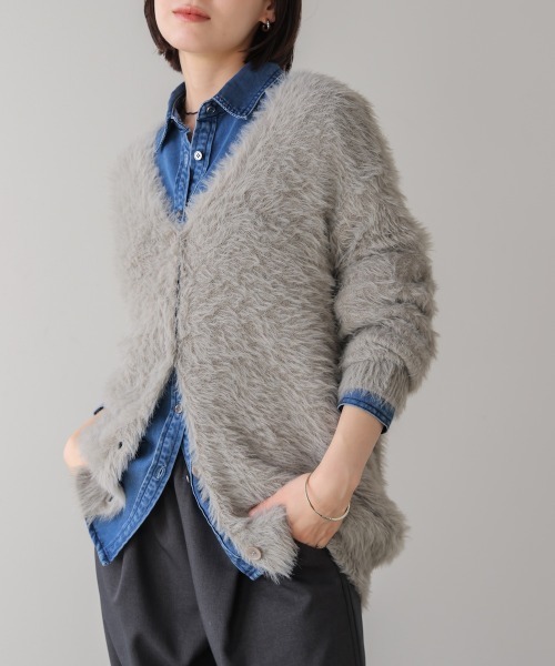 Bou Jeloud（ブージュルード）の「起毛加工シャギーカーディガン（カーディガン/ボレロ・レディース・ライトグレー/ブラウン/チャコールグレー/ブルー・FREE）」の2枚目の写真