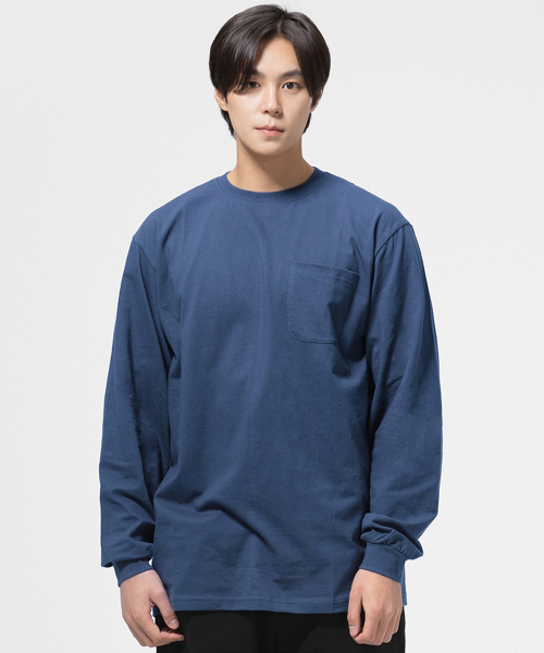 GRANFINNY(グランフィニ)の「ベーシックポケットロングスリーブ-ダストブルー(Tシャツ/カットソー・レディース・ダークインディゴブルー・MEDIUM/LARGE/X-LARGE)」の3枚目の写真