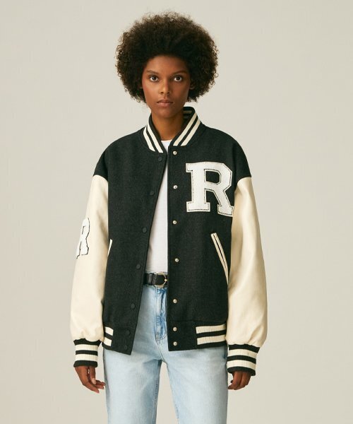 セール】(UNISEX)60105 WOOL VARSITY PADDED JACKET_CHARCOAL