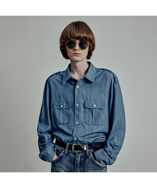 LMOOD(エルムード)の「ハンティントン テンセルデニム ミリタリーシャツ シャンブレー ブルー(シャツ/ブラウス・メンズ・その他・44/46/48)」の1枚目の写真