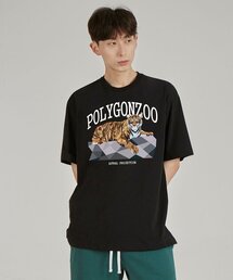 ポリゴンタイガー ラウンドネック 40番手二重織り綿半袖Tシャツ_ブラック