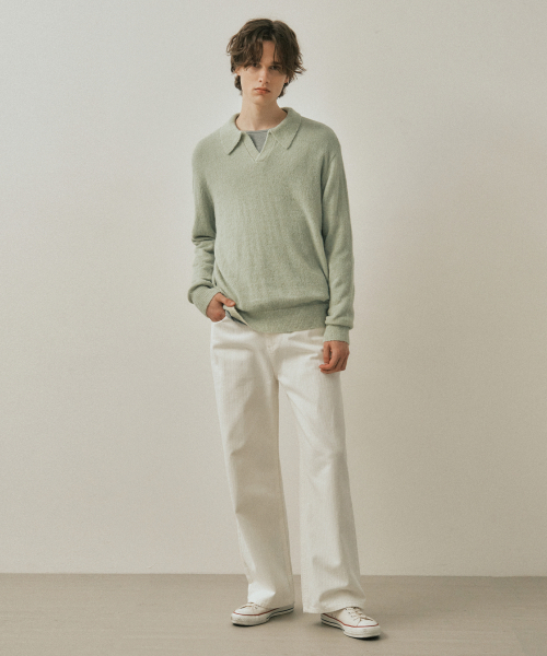 WEDNESDAY OASIS（ウェンズデーオアシス）の「エッシュオープンカラーウールニット_MINT(WC25-KN82)（ニット/セーター・メンズ・ミント・MEDIUM/LARGE）」の2枚目の写真