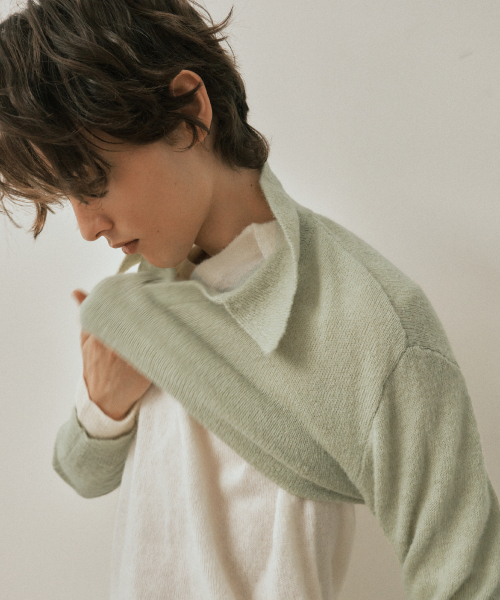 WEDNESDAY OASIS（ウェンズデーオアシス）の「エッシュオープンカラーウールニット_MINT(WC25-KN82)（ニット/セーター・メンズ・ミント・MEDIUM/LARGE）」の3枚目の写真