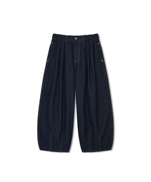 Rigid Indigo Denim Balloon Pants - Dark Blue