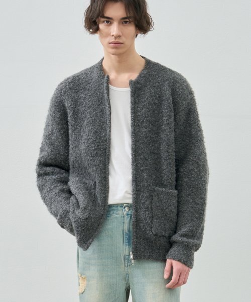 Loose fit wool bulk knit джемпер кардиган, серо‑темный (D.GREY)