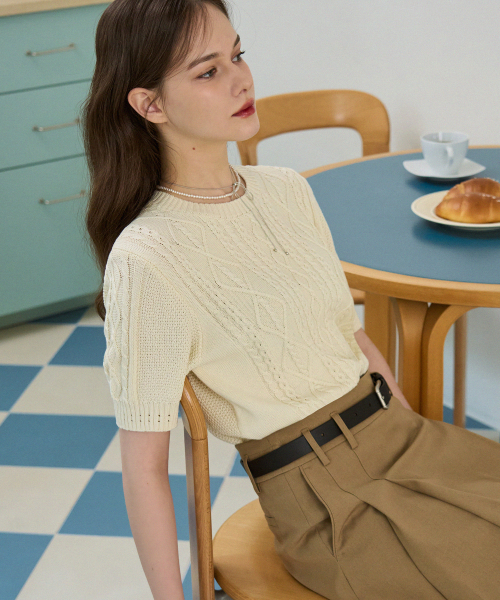 DRAWFIT WOMEN（ドローフィットウーマン）の「スカシケーブル半袖ニット [アイボリー]（Tシャツ/カットソー・レディース・その他・MEDIUM/SMALL）」の2枚目の写真