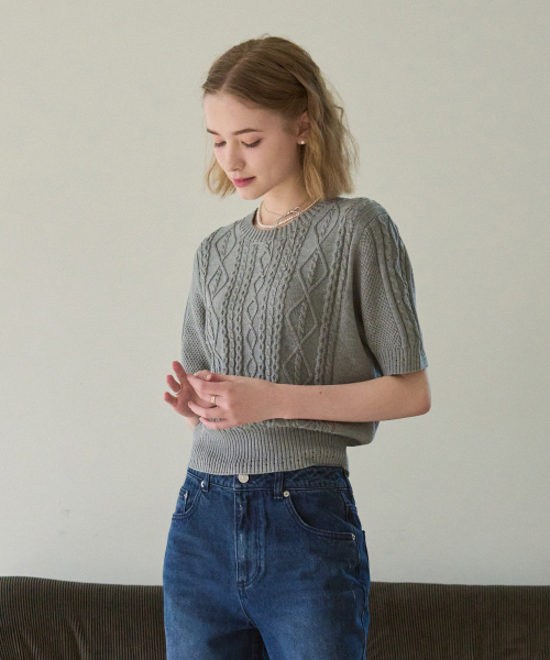 DRAWFIT WOMEN（ドローフィットウーマン）の「スカシケーブル半袖ニット [アイボリー]（Tシャツ/カットソー・レディース・その他・MEDIUM/SMALL）」の7枚目の写真