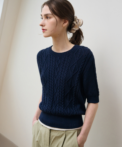 DRAWFIT WOMEN（ドローフィットウーマン）の「スカシケーブル半袖ニット [アイボリー]（Tシャツ/カットソー・レディース・その他・MEDIUM/SMALL）」の8枚目の写真
