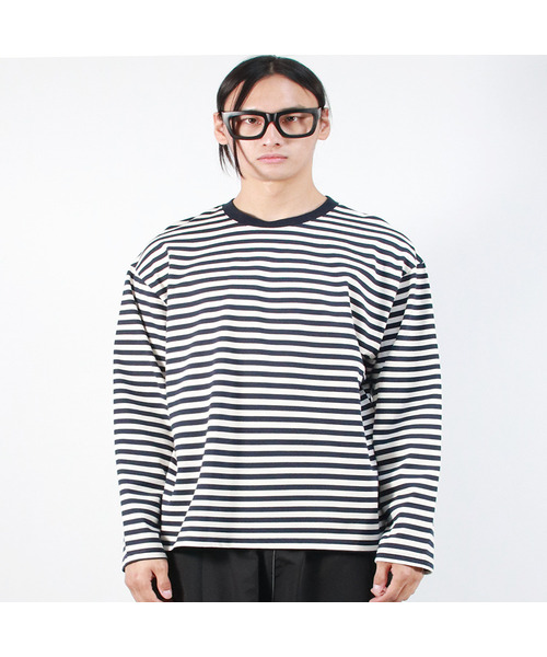 DEMARC(ドゥマーク)の「M STRIPE LOOSE-FIT LONG SLEEVE TEE - Dark Navy(Tシャツ/カットソー・メンズ・その他・MEDIUM/LARGE)」の1枚目の写真