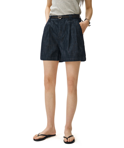 DECET WOMEN（デケット ウーマン）の「[リネンライク]2Pleats Shorts DCWPT016CPIndigo（その他パンツ・レディース・その他・X-SMALL/SMALL/MEDIUM/LARGE）」の2枚目の写真