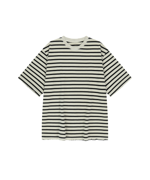 ENDOOR(エンドア)の「Vintage damage stripe 1/2 t-shirt (vtg black)(シャツ/ブラウス・メンズ・ベージュ×ブラック・2)」の2枚目の写真