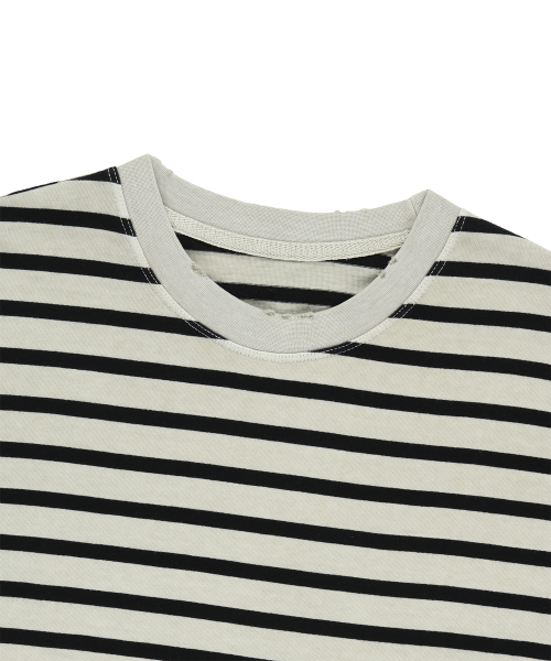 ENDOOR(エンドア)の「Vintage damage stripe 1/2 t-shirt (vtg black)(シャツ/ブラウス・メンズ・ベージュ×ブラック・2)」の4枚目の写真