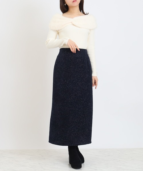 TRUDEA（トルディア）の「ラメモールナロータイトスカート（スカート・レディース・グレイッシュブルー/ネイビー/ブラウン・MEDIUM）」の15枚目の写真