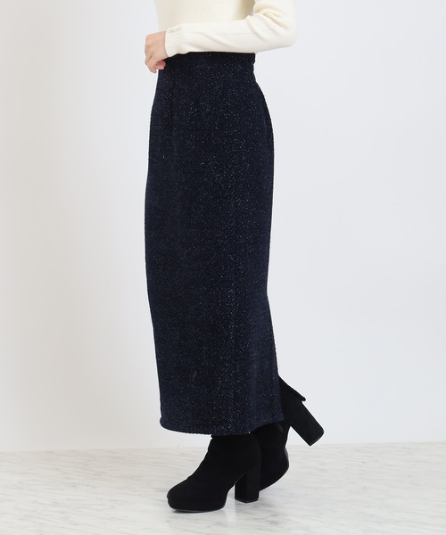 TRUDEA（トルディア）の「ラメモールナロータイトスカート（スカート・レディース・グレイッシュブルー/ネイビー/ブラウン・MEDIUM）」の13枚目の写真