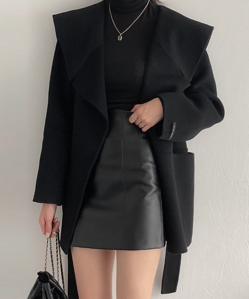 ReRe(リリ)の「ウエストベルト付きワイドラペルコート(その他アウター・レディース・ベージュ/キャメル/ブラック・FREE)」の1枚目の写真
