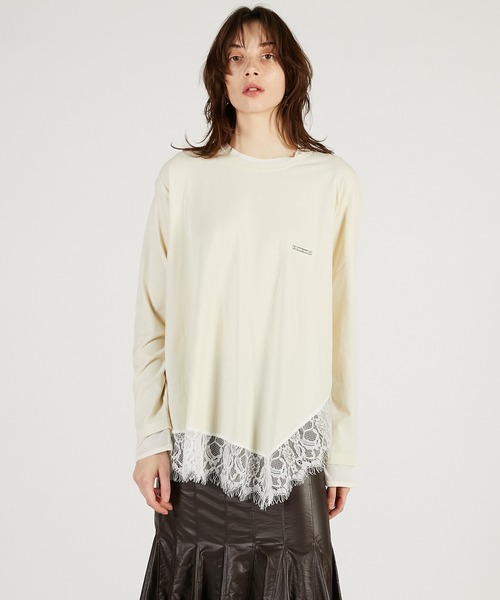 PRANK PROJECT（プランクプロジェクト）の「【Pre-Order】アシメヘムレーストップ / Asymmetrical Hem Lace Top（その他トップス・レディース・チャコールグレー/グレー/イエロー・FREE）」の3枚目の写真