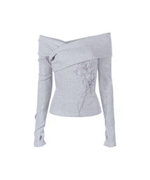 Anothera（アナザーエー）の「Unbalanced Off-Shoulder Top_Melange Gray（Tシャツ/カットソー）」