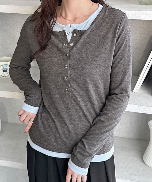 GeeRA(ジーラ)の「レイヤード風ヘンリーネックカットソー(Tシャツ/カットソー・レディース・ブラック/チャコールグレー・X-LARGE/LARGE/MEDIUM)」の9枚目の写真
