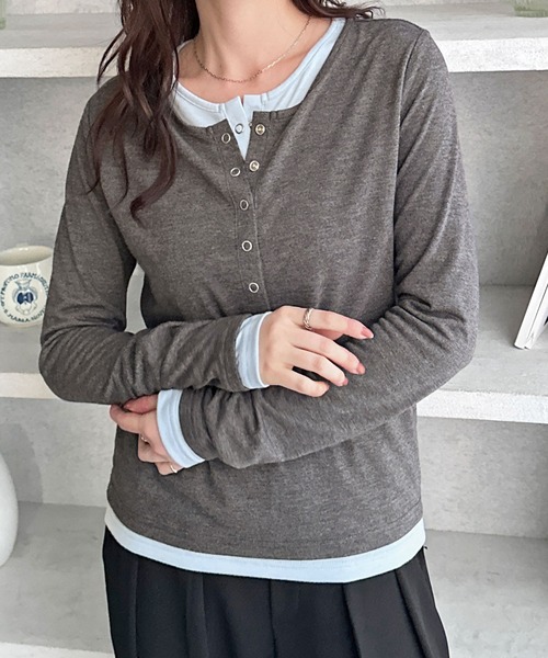 GeeRA(ジーラ)の「レイヤード風ヘンリーネックカットソー(Tシャツ/カットソー・レディース・ブラック/チャコールグレー・X-LARGE/LARGE/MEDIUM)」の10枚目の写真
