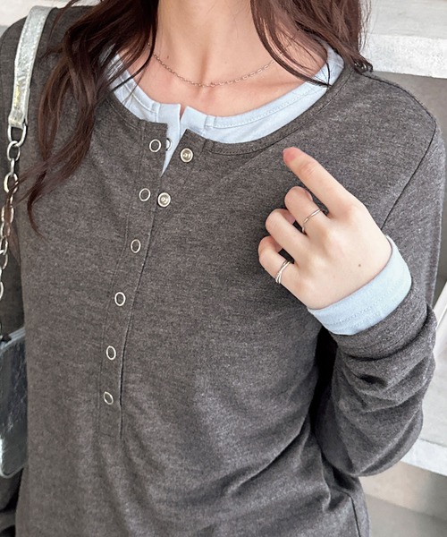 GeeRA(ジーラ)の「レイヤード風ヘンリーネックカットソー(Tシャツ/カットソー・レディース・ブラック/チャコールグレー・X-LARGE/LARGE/MEDIUM)」の12枚目の写真