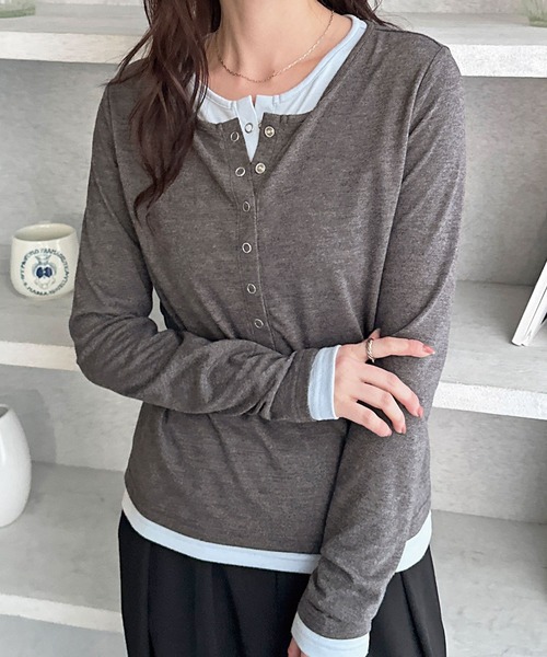 GeeRA(ジーラ)の「レイヤード風ヘンリーネックカットソー(Tシャツ/カットソー・レディース・ブラック/チャコールグレー・X-LARGE/LARGE/MEDIUM)」の14枚目の写真