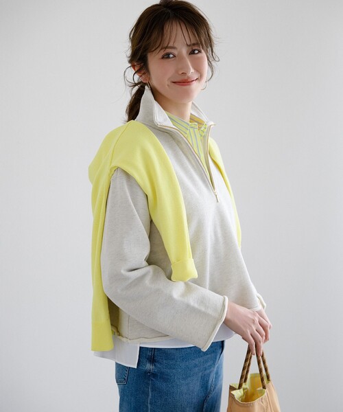 23区 L(ニジュウサンクオオキイサイズ)の「シャイニーコットンテリー ハーフジップ スウェット(スウェット・レディース・ネイビー系/アイボリー系・44/46)」の2枚目の写真