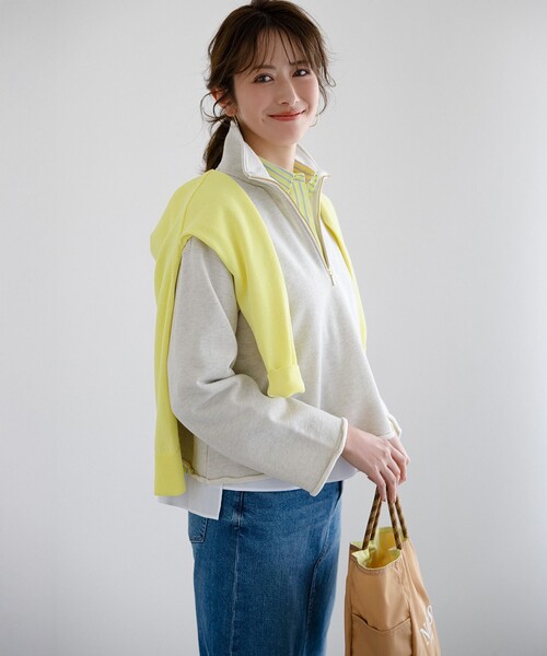23区 L(ニジュウサンクオオキイサイズ)の「シャイニーコットンテリー ハーフジップ スウェット(スウェット・レディース・ネイビー系/アイボリー系・44/46)」の4枚目の写真
