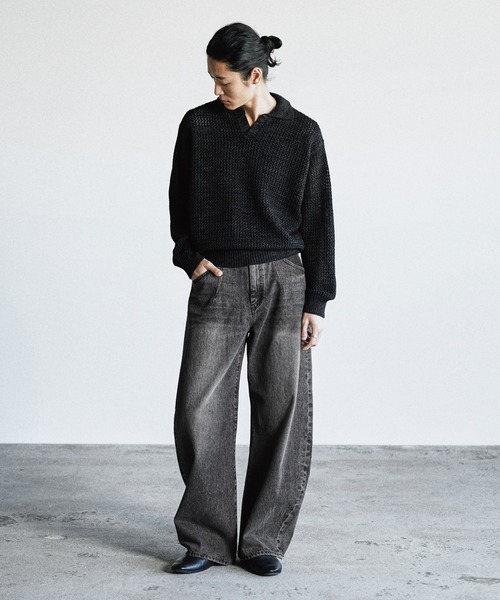 WYM LIDNM（ウィム バイ リドム）の「LOW GAUGE MESH KNIT POLO（ニット/セーター・メンズ・グレイッシュブルー/レッド/チャコール・S/M/L）」の4枚目の写真