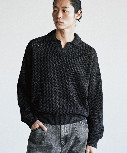 WYM LIDNM（ウィム バイ リドム）の「LOW GAUGE MESH KNIT POLO（ニット/セーター・メンズ・グレイッシュブルー/レッド/チャコール・S/M/L）」の5枚目の写真