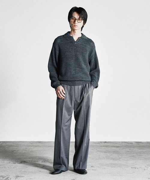 WYM LIDNM（ウィム バイ リドム）の「LOW GAUGE MESH KNIT POLO（ニット/セーター・メンズ・グレイッシュブルー/レッド/チャコール・S/M/L）」の6枚目の写真