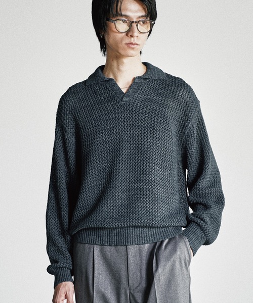 WYM LIDNM（ウィム バイ リドム）の「LOW GAUGE MESH KNIT POLO（ニット/セーター・メンズ・グレイッシュブルー/レッド/チャコール・S/M/L）」の7枚目の写真