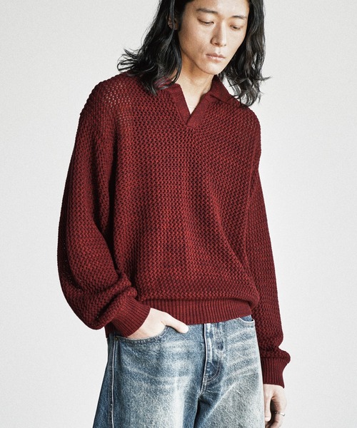 WYM LIDNM（ウィム バイ リドム）の「LOW GAUGE MESH KNIT POLO（ニット/セーター・メンズ・グレイッシュブルー/レッド/チャコール・S/M/L）」の9枚目の写真