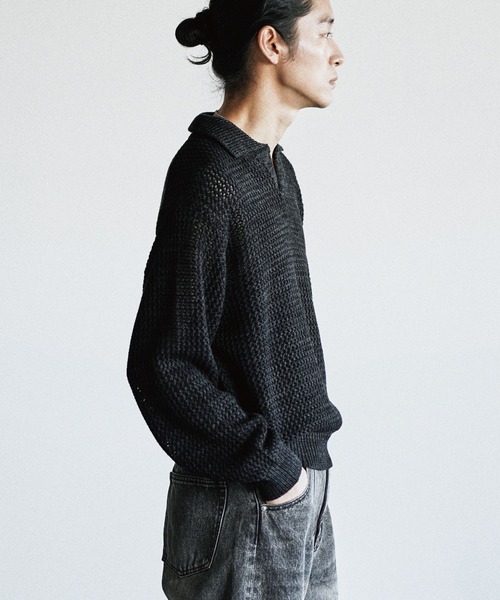 WYM LIDNM（ウィム バイ リドム）の「LOW GAUGE MESH KNIT POLO（ニット/セーター・メンズ・グレイッシュブルー/レッド/チャコール・S/M/L）」の10枚目の写真