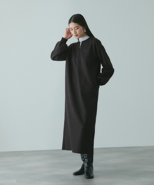 VICKY（ビッキー）の「ソフトニットメルトンキーネックワンピース≪手洗い可能≫（ワンピース・レディース・ダークグレー/ライトグレー・M）」の2枚目の写真