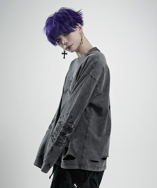 REFLEM/レフレム』クロス刺繍L/S Tee/ロングスリーブカットソー（T