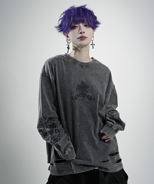 REFLEM/レフレム』クロス刺繍L/S Tee/ロングスリーブカットソー（T